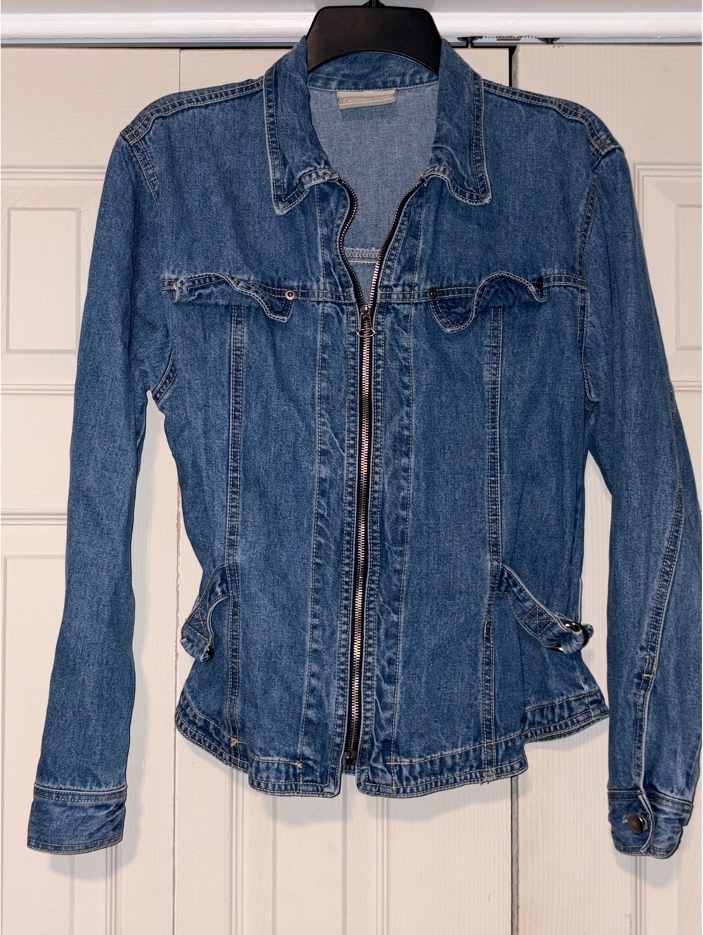 Coldwater Creek Vintage Zip Up Denim Jacket Fitted Moto Y2K Indie Utility 90s